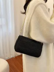 バッグ レディース ドレスバッグ スパークリングラインストーンチェーン ストラップショルダーバッグ、ファッショナブルなジッパークラッチ、プレミアム品質のアンダーアームバッグ