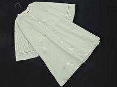 BEAMS HEART ビームスハート ストライプ バンドカラー シャツ 白ｘ緑 ■◇ レディース