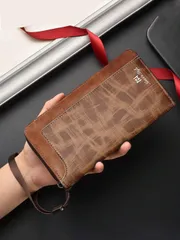 バッグ メンズ ハンドバッグ ' メンズ ビンテージ テクスチャード ジップクラッチ ウォレット - 大容量 リストレットハンドバッグ、マルチカードスロット&携帯電話収納、通勤や旅行に最適、彼への贈り物に最適、バレ