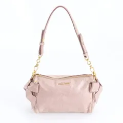 美品 ミュウミュウ サイド リボン アクセサリーポーチ レザー ショルダーバッグ 肩掛け 本革 ピンク レディース REM DS7-8【中古】