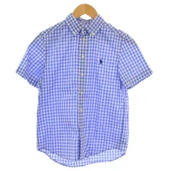 ポロ ラルフローレン POLO RALPH LAUREN NATURAL STRETCH シャツ 半袖 ボタンダウン チェック柄 ロゴ刺繍 M（10-12）青 白 /BM