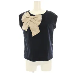 ランバンオンブルー LANVIN en Bleu カットソー Tシャツ フレンチスリーブ リボンモチーフ 38 紺 ネイビー /HN