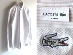 美品】ラコステ リネン混 白ワニ 鹿の子 長袖ボタンダウンシャツ 白 M