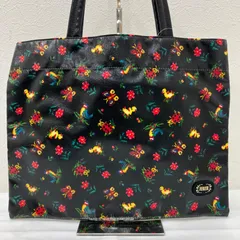 741　良品　FEILER　フェイラー　トートバッグ　 ハイジ　てんとう虫　蝶々　花　小鳥　 総柄　ブラック系　黒　PVC　レディース