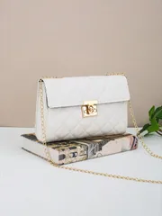 バッグ レディース ショルダーバッグ ダイヤモンド型ファッションレディースクロスボディバッグ、ロック付き、チェーンストラップ、ショルダーストラップ、携帯電話ポケット付き