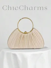 バッグ レディース ドレスバッグ プリーツサテンデザイン ボックス型イブニングクラッチ、フォーマルバンケットパーティーバッグ、フォーマルドレス、ボール、結婚式