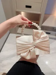 バッグ レディース ドレスバッグ ボックス型イブニングバッグ 女性用 エレガントなリボン装飾 フェイクパールハンドル 花嫁バッグ パーティー、結婚式、プロム、ディナー/バンケットに最適 ウェディングドレス、フォーマ