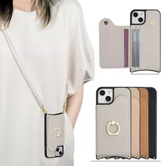 iPhone 13 ケース 手帳 ショルダーストラップ かわいい 背面 カード収納 アイフォン13 スマホケース スマホリング スタンド カードホルダー 財布型 カバー おしゃれ 女性 あいふぉん13 携帯 ケース 斜め掛け スタンド機能（グレー）