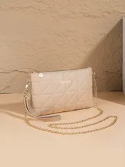 バッグ レディース クラッチバッグ 1個 PU キルティング ミニマリスト クラッチバッグ メタルチェーン ショルダーストラップ付き、コインケース、リストレット、女性や女の子に適しています。ディナー、パーティー、シ