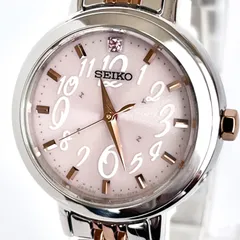 【セイコー レディース 腕時計 稼働 電波ソーラー 磨き済み】SEIKO 美品 ピンク文字盤 ゴールド