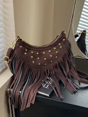 バッグ レディース ショルダーバッグ レトロブラウンフリンジバッグ、ユニークデザイン、ビンテージウエスタンフェイクカウボーイスタイル、ニッチなボヘミアンクロスボディバッグ、多用途で女性向け