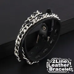 ブレスレット メンズ レディース レザー 2連 チェーン 編み込み 革 バングル リストバンド 重ね付け ベルト バックル 黒 腕輪 パンク ロック ゴシック カジュアル 地雷系 量産型