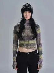 アズオン グラデーション オフショルダー ニット(パープル)