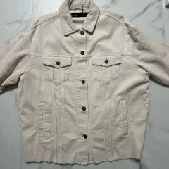 ザラ コーデュロイ クロップド デニム ジャケット アイボリー