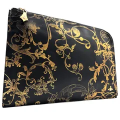 美品 Vivienne Westwood ヴィヴィアンウエストウッド バロック 総柄 レザー クラッチバッグ ポーチ 本革 ブラック ゴールド オーブチャーム L字ファスナー セカンドバッグ メンズ レディース 希少デザイン 華やか