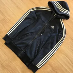 アディダス 3本線 フードジップアップ ネイビー 90