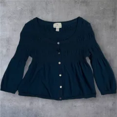 クミキョク KUMIKYOKU ダークブルー シャーリング ニットカーディガン 2