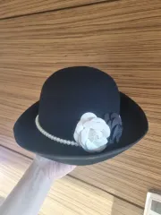 花 装飾 バケットハット ウール 帽子 ブラック