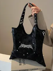 バッグ レディース ショルダーバッグ 1個 Y2K風レトロ ショルダーバッグ レディース、メタルスタッズ翼装飾 PUレザー クロスボディバッグ、ショッピング、デイリーユース、ハロウィンギフト、ハロウィンバッグ、パー