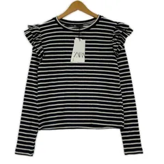 美品 ZARA ザラ タグ付き ボーダー フリルスリーブカットソー sizeEUR M/ブラック×ホワイト
