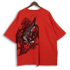 華鳥風月 和柄 龍 刺繍 総柄 Tシャツ エンジ ボルドー 古着 レトロ 