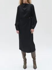 モハン ボタン ドレープ ワンピース 新品 ブラック ロング ワンピース