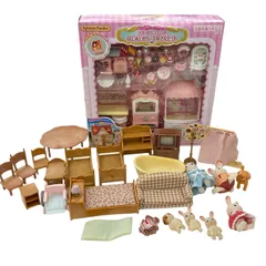 186001 現状品  シルバニアファミリー スイートパティシエ 初めてのケーキ屋さんセット 人形 ベッドなど 26点まとめ売り