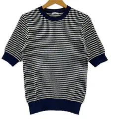 ITEMS URBAN RESEARCH アイテムズ アーバンリサーチ 総柄 半袖 プルオーバーニット sizeFree/ネイビー×オフホワイト