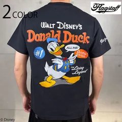 FLAG STAFF × Disneyコレクション Donald Duck 柄 半袖Tシャツ （ 462520 ） カジュアル アメカジ 半袖 Tシャツ ディズニー コラボ ドナルドダック カラフル ポップ 刺繡 ブラック ホワイト 2色展開 送料無料のサムネイル