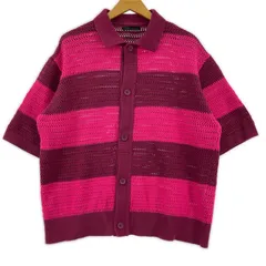 ZARAザラ メッシュニット ボーダー 半袖カーディガン sizeEUR/USA L/ピンク