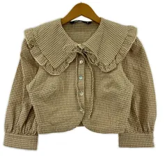 ZARA ザラ ビッグカラー ギンガムチェックブラウス sizeEUR XS/ベージュ×ホワイト