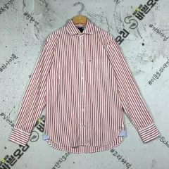 Tommy Hilfiger トミーヒルフィガー レディース ポプリン シャツ ストライプ レッド XS 1100392