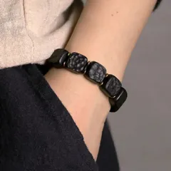 手作り黒檀の平打ちビーズブレスレット 角を落とした存在感 ヴィンテージ風 男女兼用 手作り ハンドメイド アクセサリー プレゼント おしゃれ 誕生日 ギフト 数量限定   SGSP030