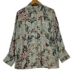 ZARA BASIC ザラベーシック 花柄 グレンチェック長袖シャツ sizeEUR XS/オフホワイト