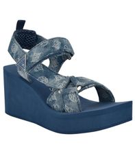 게스 여성 신발 샌들 GUESS Womens Daysa QuattroG Strappy Eva Wedge Sandals Blue Denim Logo 데님