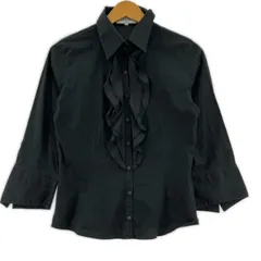 Anne Fontaine アン フォンテーヌのフリルトップス EMMELINE Black Fitted Body Pullover Shirt With Sheer Sleeves