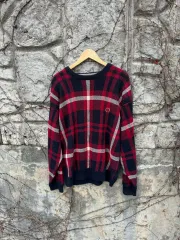 トミーヒルフィガー ヴィンテージ ヘビー コットン 刺繍 ロゴ プレッピールック チェック パターン ニット xl