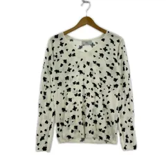 AZUL by moussy アズールバイマウジー 総柄 Vネックニット sizeS/オフホワイト×ブラック
