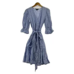 LAUREN RALPH LAUREN ローレン ラルフ ローレン リネン ギンガムチェック カシュクールワンピース size2/ライトブルー×ホワイト