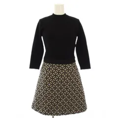 ドレステリア DRESSTERIOR ニット ドッキング ワンピース ハイネック 七分袖 ひざ丈 総柄 黒 ベージュ /TK