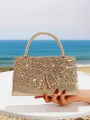 バッグ レディース ドレスバッグ 女性用イブニングバッグ、グリッターファブリックのファッションクラッチ、大容量ハンドバッグ、高級シェイプメタルデコレーション、結婚式、パーティー、集まり、イブニング、誕生日プレゼント