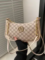 バッグ レディース ショルダーバッグ 2026年新作 ファッションクラシック PU 防水 ロゴプリントデザイン メタルチェーンデコレーション ショルダーバッグ クロスボディバッグ。ショッピング、財布、学生、若い女性