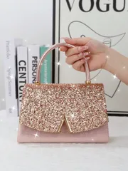 バッグ レディース ドレスバッグ 女性用イブニングバッグ、グリッターグリッター素材ファッションクラッチ、大容量ハンドバッグ、高級シェイプメタルデコレーション、結婚式、パーティー、集まり、イブニングイベント、誕生日プ