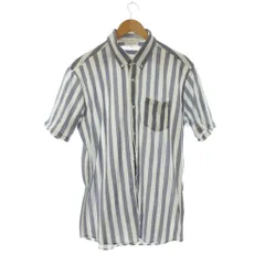 ラコステ LACOSTE シャツ L 白 ネイビー ストライプ柄 半袖 ボタンダウンカラー /JP