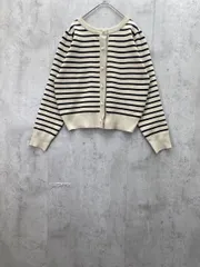 美品 nano universe ナノユニバース WEB限定 ライトスポンディッシュパールボタンカーディガン ボーダー sizeF/ベージュｘ黒 ■◇ レディース