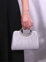 バッグ レディース ドレスバッグ 卵型ダイヤモンドプリーツ光沢磁気開閉エレガントな女性用イブニングクラッチバッグ、結婚式、パーティー、誕生日プレゼントに適しています