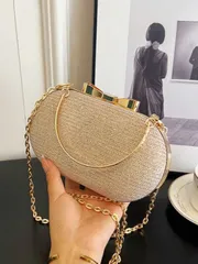 バッグ レディース ドレスバッグ エレガントなファッション ミニバンケットクラッチ/煌めくハンドバッグ/ダイヤモンド フォーマルクラッチ、輝くパーティーメタリックチェーン、金色の結婚式用バッグ、ショルダーバッグ、レ