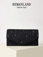 バッグ レディース クラッチバッグ ミニ輝くチェーン折りたたみプリーツスクエアクラッチバッグ、ラインストーン装飾イブニングバッグ、ボールガウン、パーティーアクセサリー、スパンコールドレス、シャイニードレス、エレガン