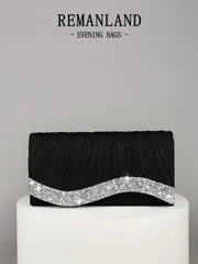 バッグ レディース クラッチバッグ ミニ輝くチェーン折りたたみプリーツスクエアクラッチバッグ、ラインストーン装飾イブニングバッグ、ボールガウン、パーティーアクセサリー、スパンコールドレス、シャイニードレス、エレガン