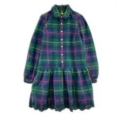 POLO RALPH LAUREN ポロ・ラルフローレン チェック柄 スカラップ シャツワンピース size 7/ネイビー系×グリーン系